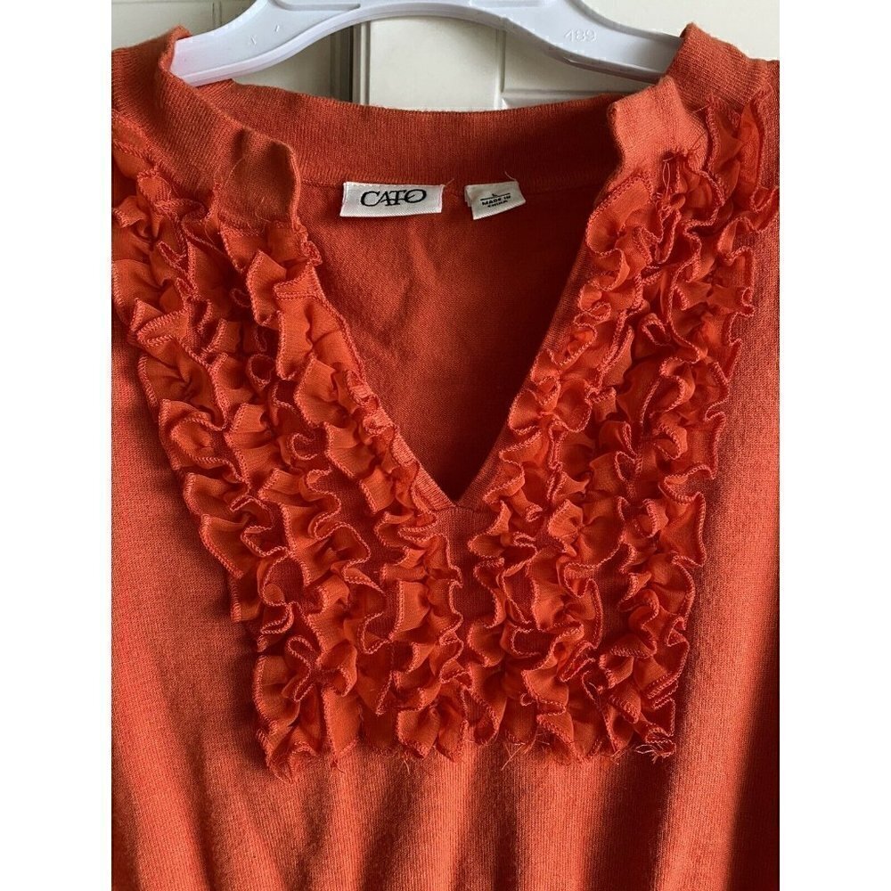CATO Large Ruffled Front Orange Sweater - Picture 2 of 5